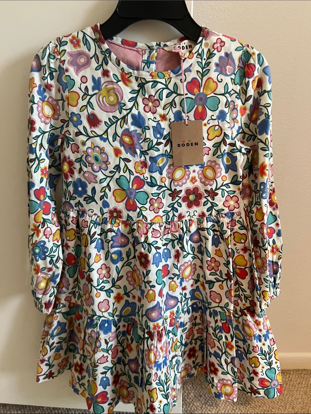 Boden Girls' Floral Tiered Dress in White Multi